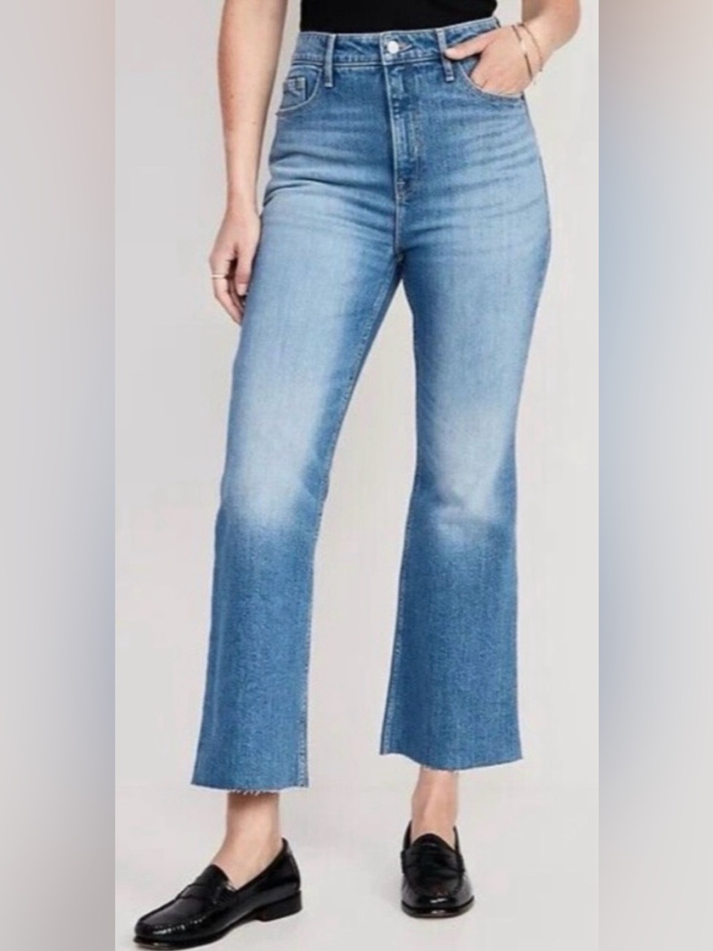 Old Navy Higher High Rise Flare Raw Hem Clover Jeans Sz 8 - Picture 5 of 9